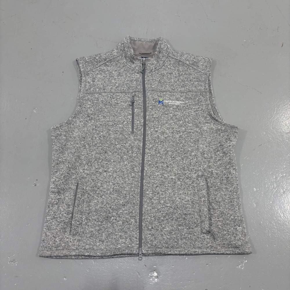 johnnie-O Mens XL Gray Heathered Full Zip Fleece Vest Madison Energy Logo